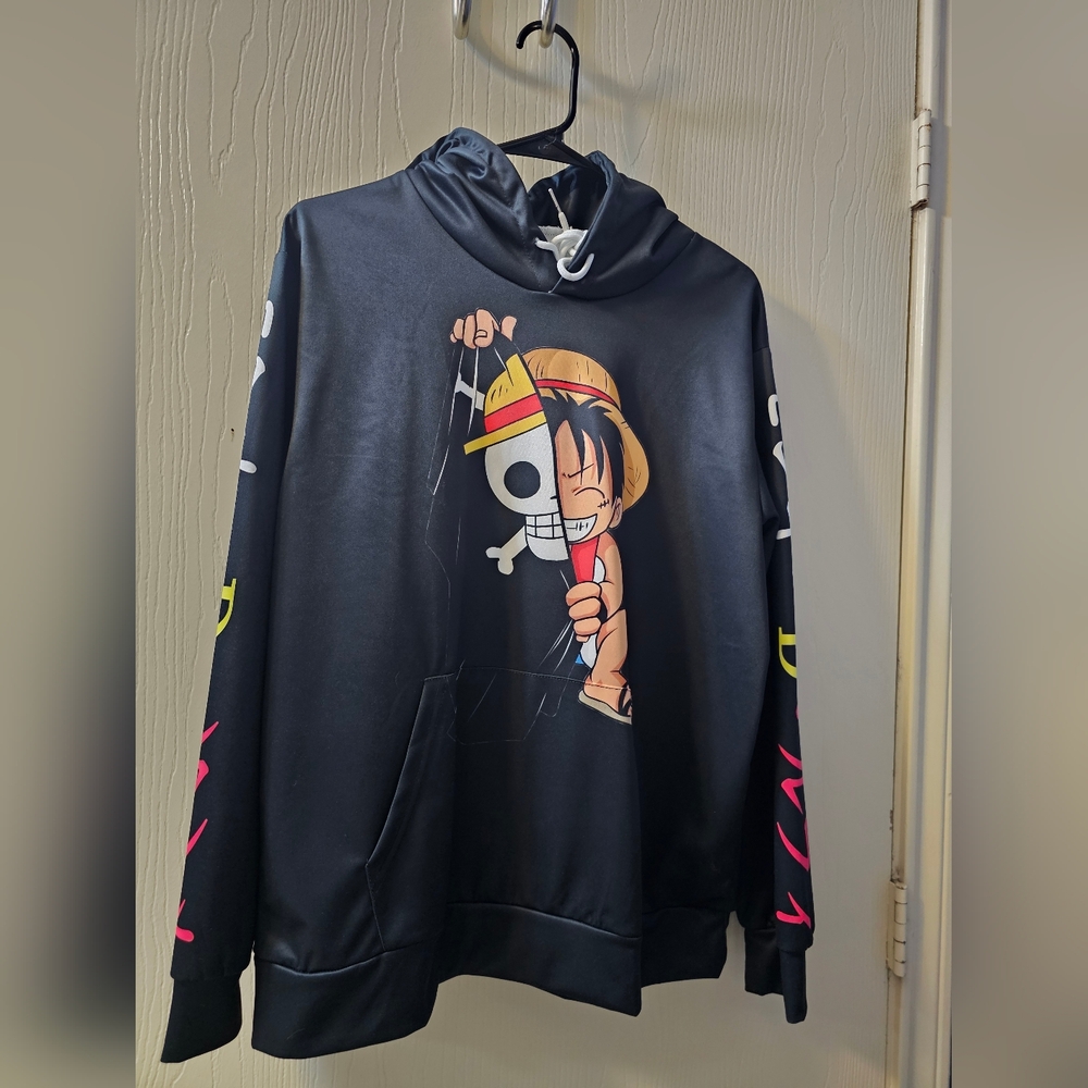 Monkey D Luffy Black Hoodie. Anime Graphic Men's Sz S One Piece Fans.